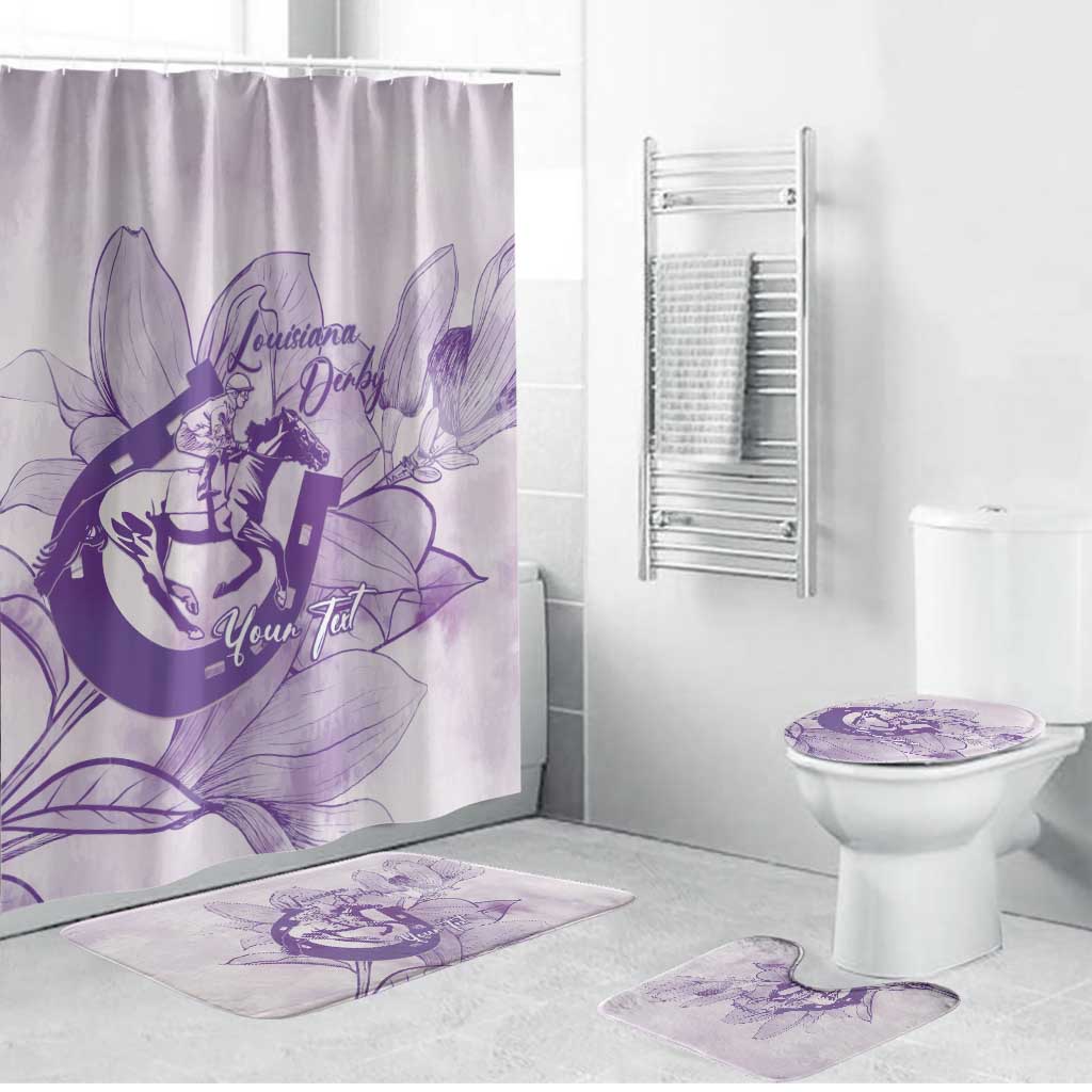 Personalized Louisiana Horse Racing Derby Bathroom Set Magnolia Blossom Horseshoe Pastel Purple