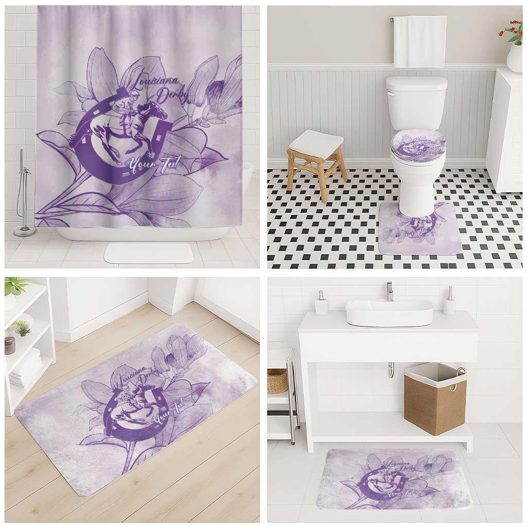 Personalized Louisiana Horse Racing Derby Bathroom Set Magnolia Blossom Horseshoe Pastel Purple
