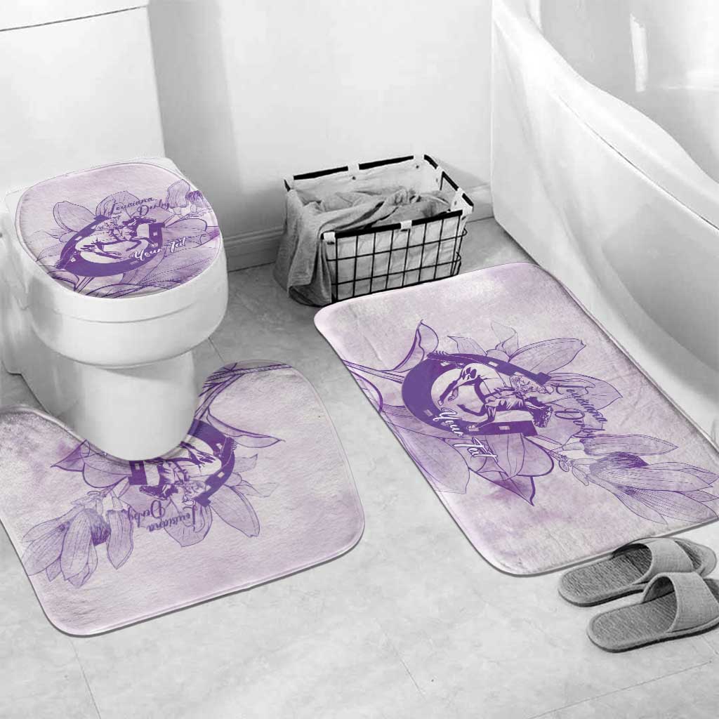 Personalized Louisiana Horse Racing Derby Bathroom Set Magnolia Blossom Horseshoe Pastel Purple