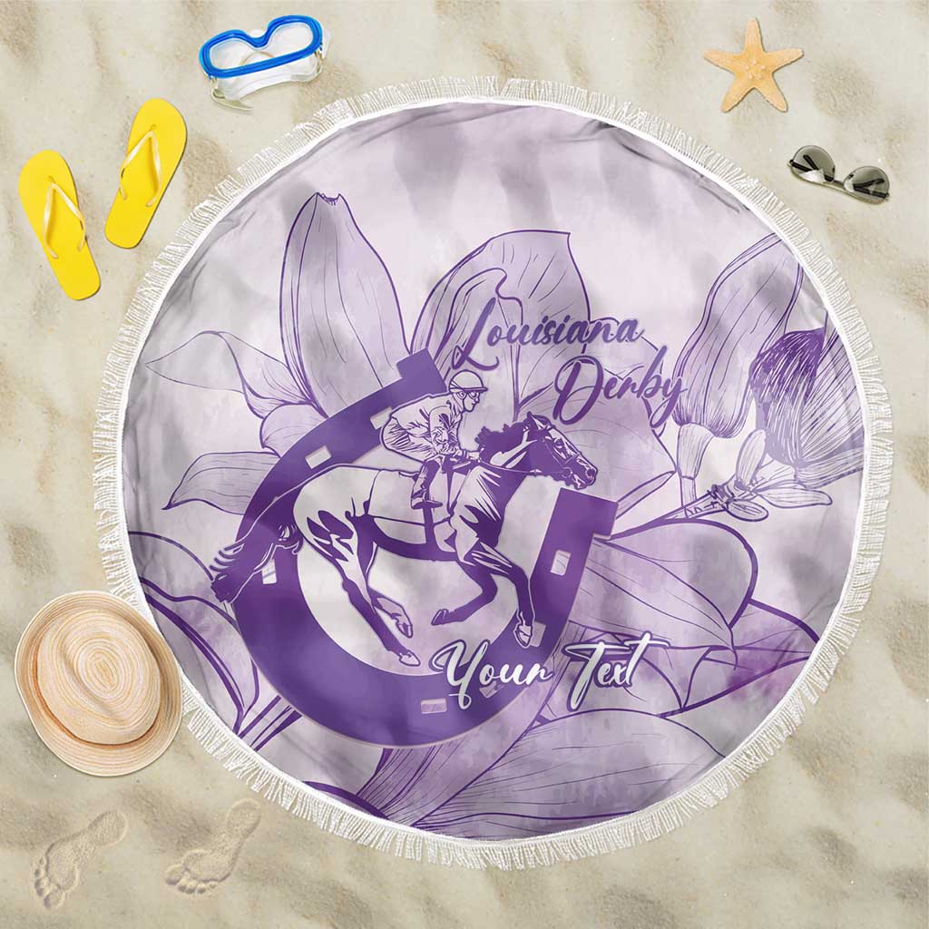 Personalized Louisiana Horse Racing Derby Beach Blanket Magnolia Blossom Horseshoe Pastel Purple