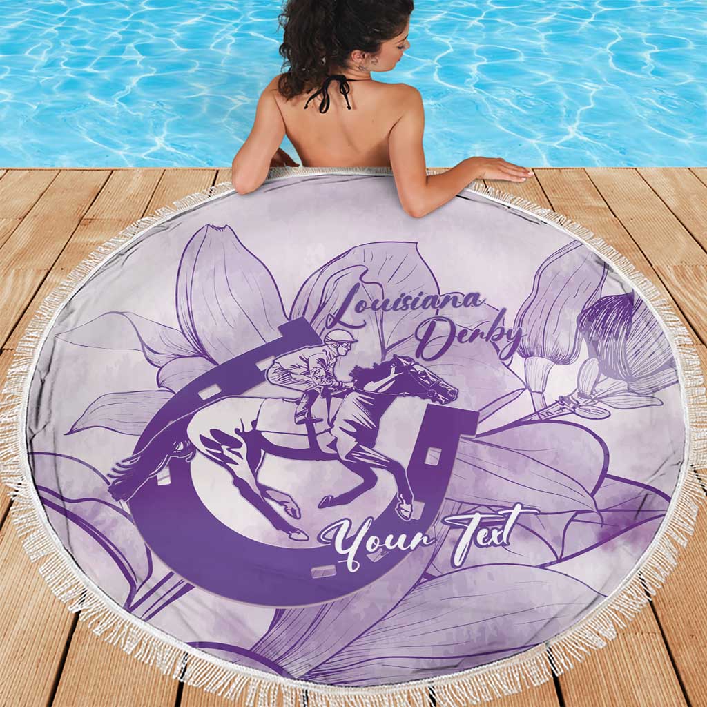 Personalized Louisiana Horse Racing Derby Beach Blanket Magnolia Blossom Horseshoe Pastel Purple