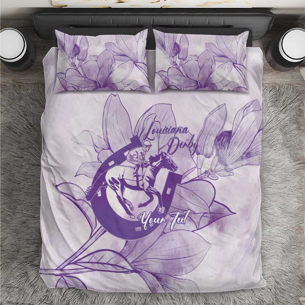 Personalized Louisiana Horse Racing Derby Bedding Set Magnolia Blossom Horseshoe Pastel Purple