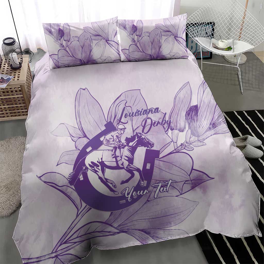 Personalized Louisiana Horse Racing Derby Bedding Set Magnolia Blossom Horseshoe Pastel Purple
