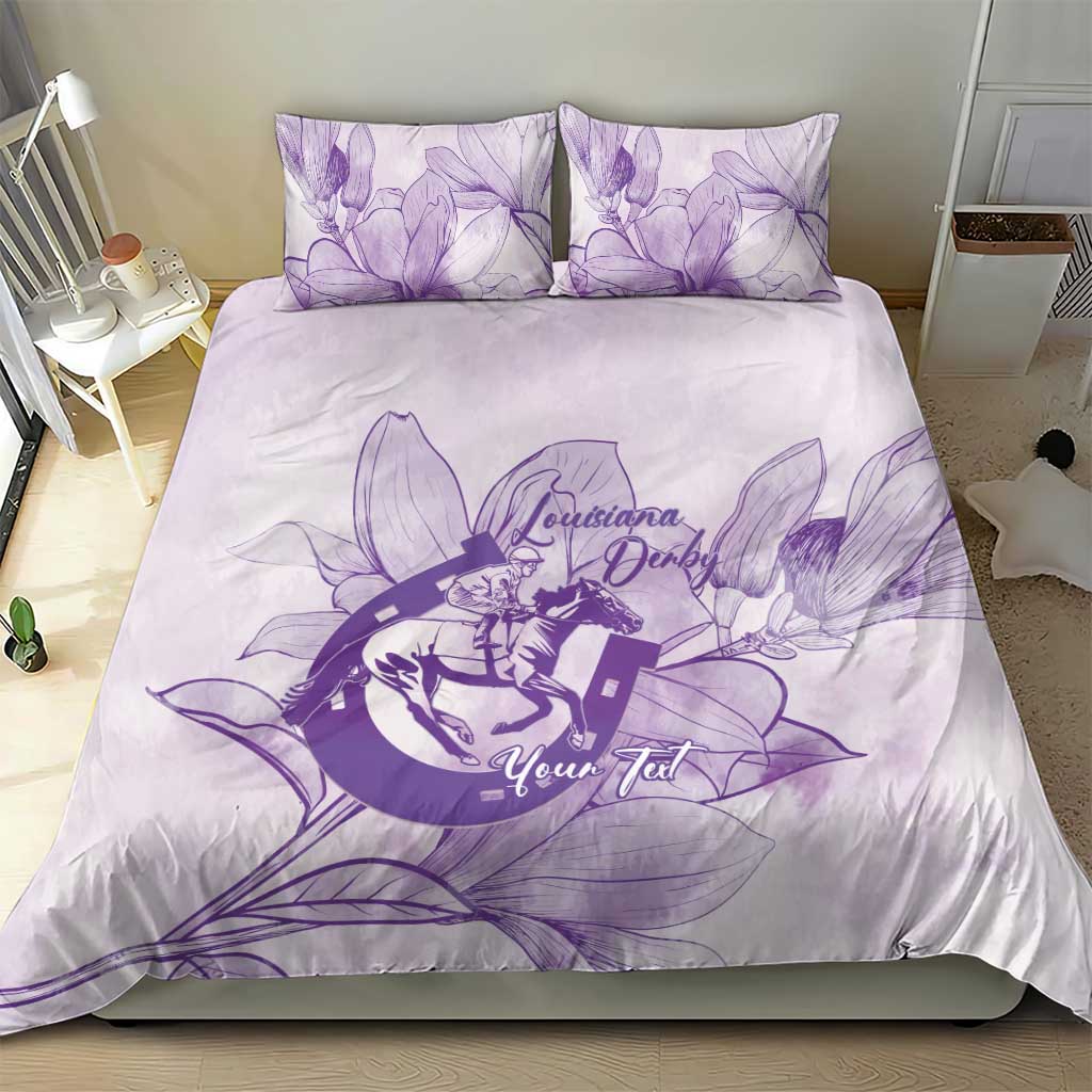 Personalized Louisiana Horse Racing Derby Bedding Set Magnolia Blossom Horseshoe Pastel Purple