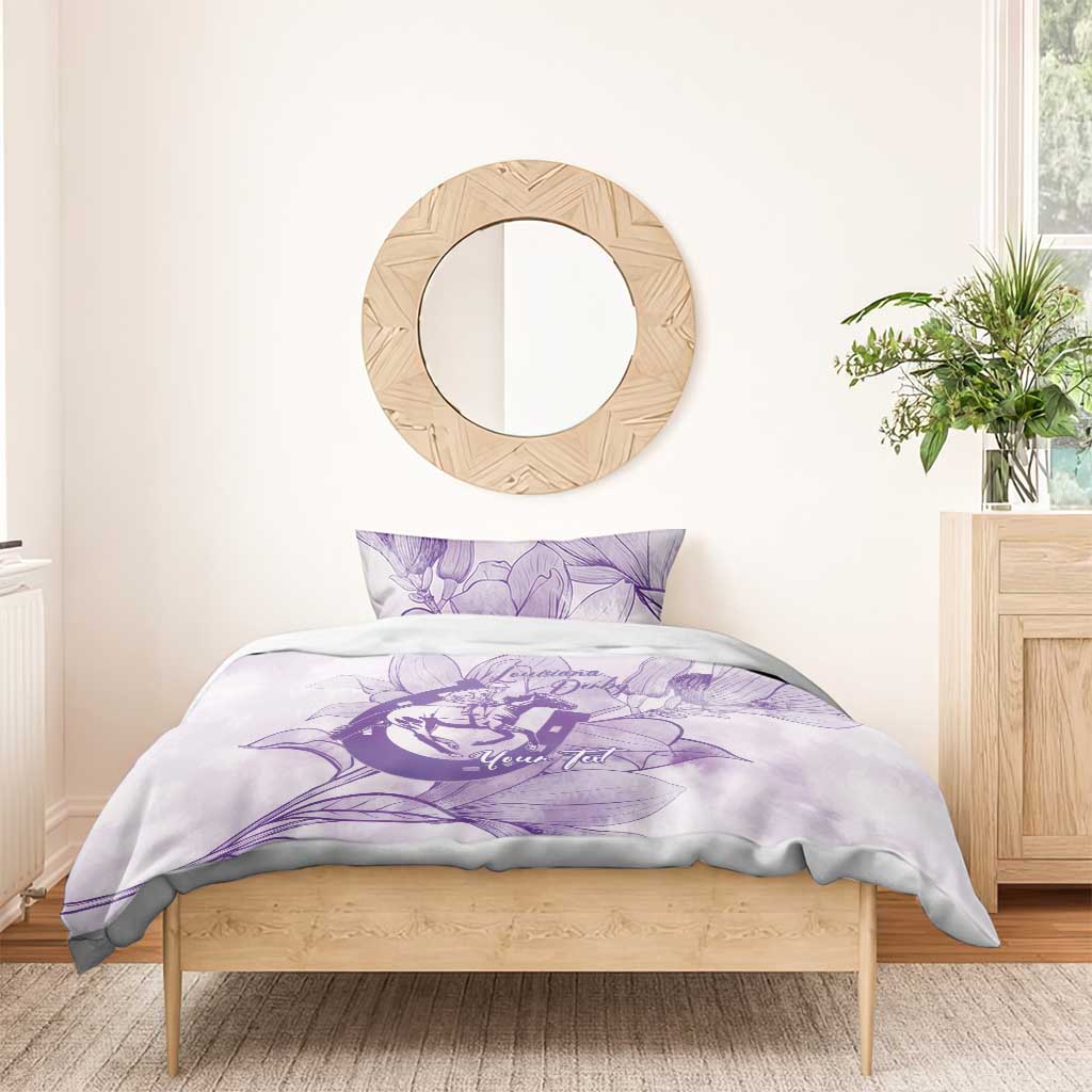 Personalized Louisiana Horse Racing Derby Bedding Set Magnolia Blossom Horseshoe Pastel Purple