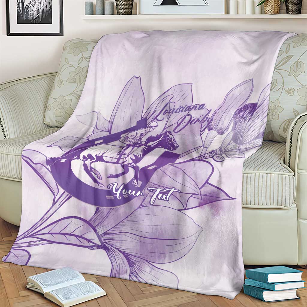 Personalized Louisiana Horse Racing Derby Blanket Magnolia Blossom Horseshoe Pastel Purple