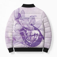 Personalized Louisiana Horse Racing Derby Bomber Puffer Jacket Magnolia Blossom Horseshoe Pastel Purple