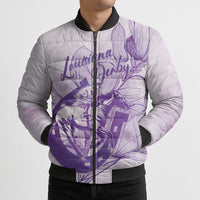 Personalized Louisiana Horse Racing Derby Bomber Puffer Jacket Magnolia Blossom Horseshoe Pastel Purple