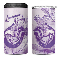 Personalized Louisiana Horse Racing Derby 4 in 1 Can Cooler Tumbler Magnolia Blossom Horseshoe Pastel Purple