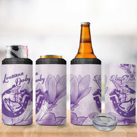 Personalized Louisiana Horse Racing Derby 4 in 1 Can Cooler Tumbler Magnolia Blossom Horseshoe Pastel Purple