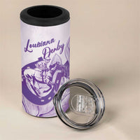 Personalized Louisiana Horse Racing Derby 4 in 1 Can Cooler Tumbler Magnolia Blossom Horseshoe Pastel Purple