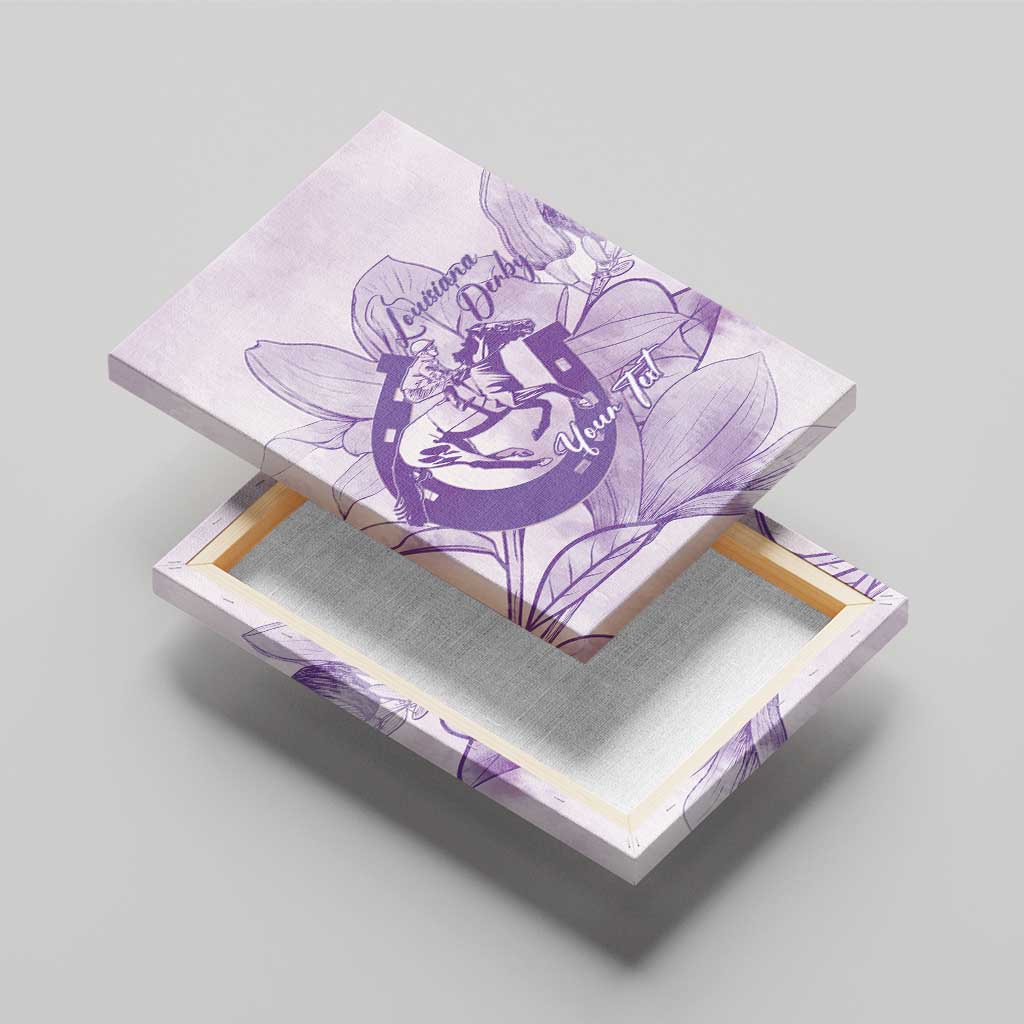 Personalized Louisiana Horse Racing Derby Canvas Wall Art Magnolia Blossom Horseshoe Pastel Purple