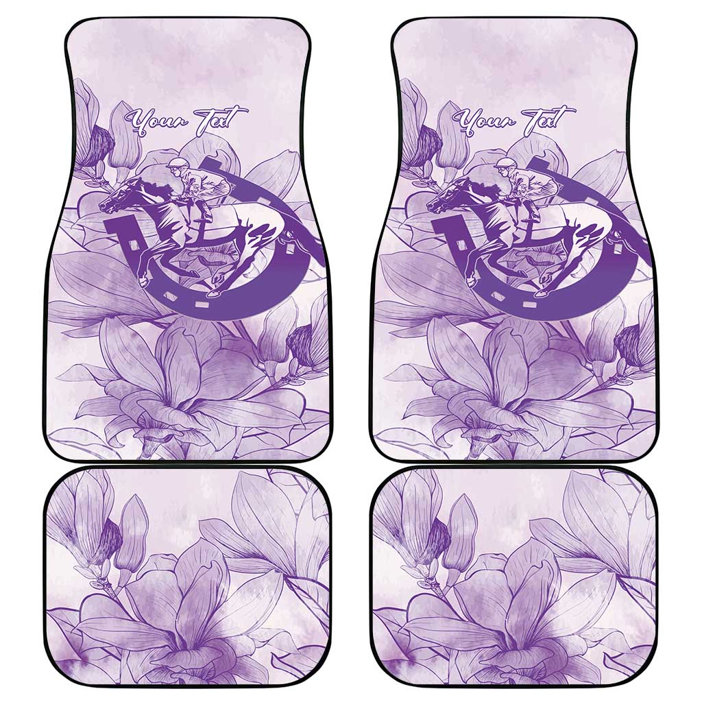 Personalized Louisiana Horse Racing Derby Car Mats Magnolia Blossom Horseshoe Pastel Purple