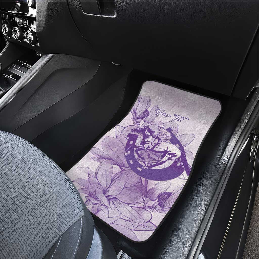 Personalized Louisiana Horse Racing Derby Car Mats Magnolia Blossom Horseshoe Pastel Purple