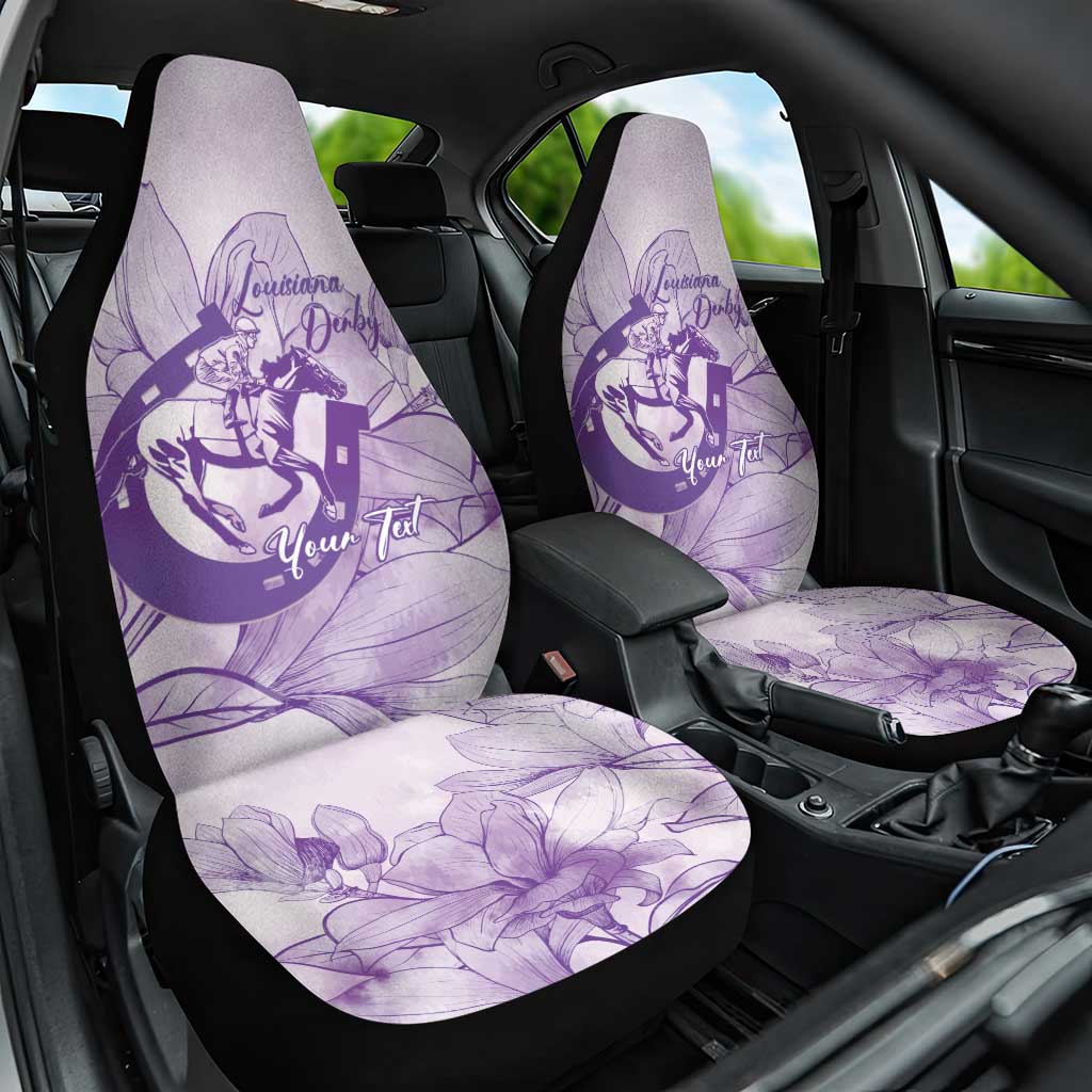 Personalized Louisiana Horse Racing Derby Car Seat Cover Magnolia Blossom Horseshoe Pastel Purple