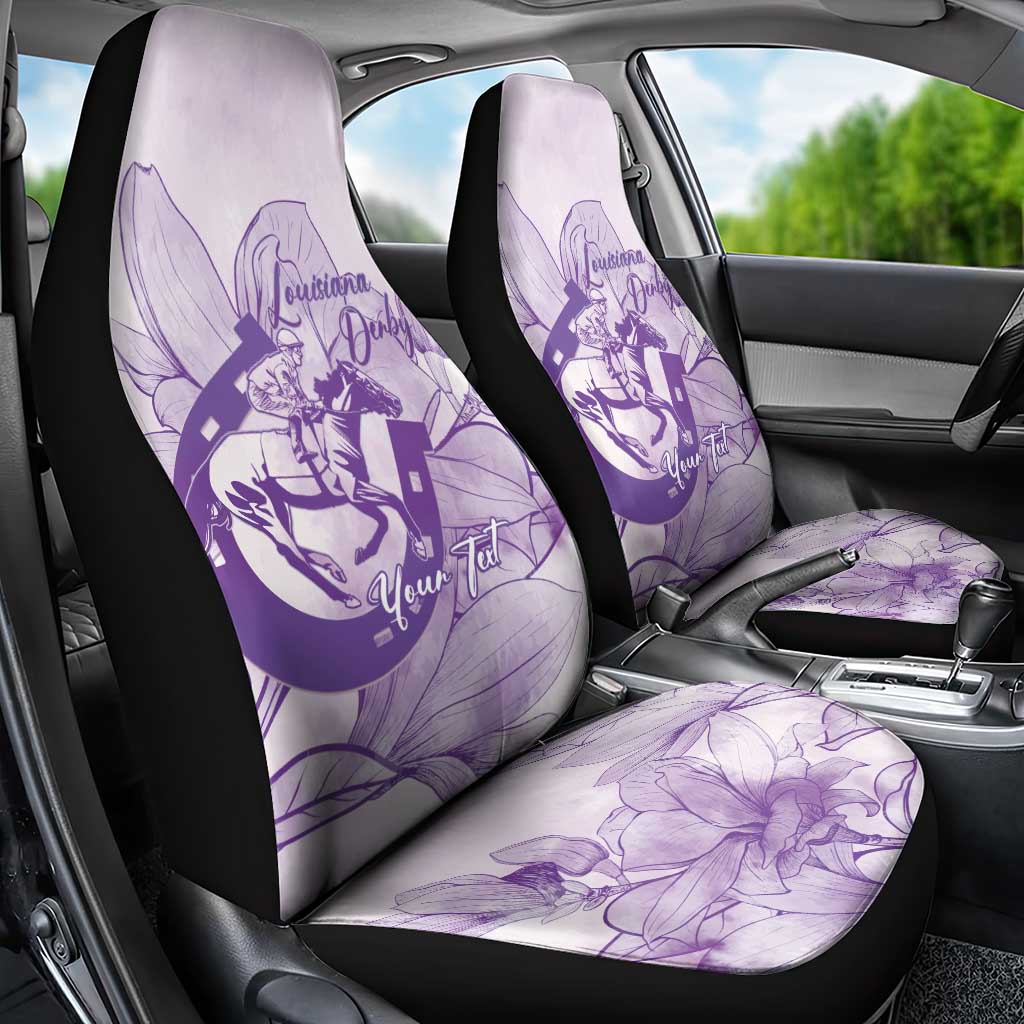 Personalized Louisiana Horse Racing Derby Car Seat Cover Magnolia Blossom Horseshoe Pastel Purple