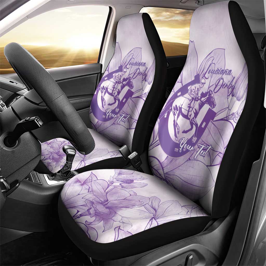 Personalized Louisiana Horse Racing Derby Car Seat Cover Magnolia Blossom Horseshoe Pastel Purple