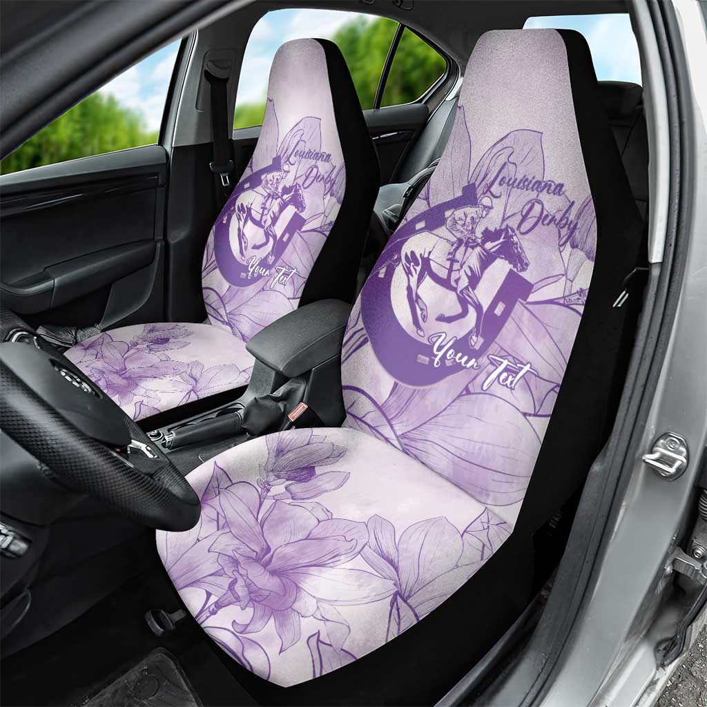 Personalized Louisiana Horse Racing Derby Car Seat Cover Magnolia Blossom Horseshoe Pastel Purple