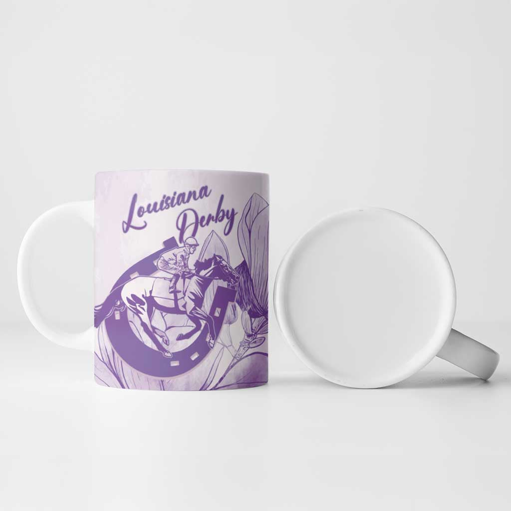 Personalized Louisiana Horse Racing Derby Ceramic Mug Magnolia Blossom Horseshoe Pastel Purple