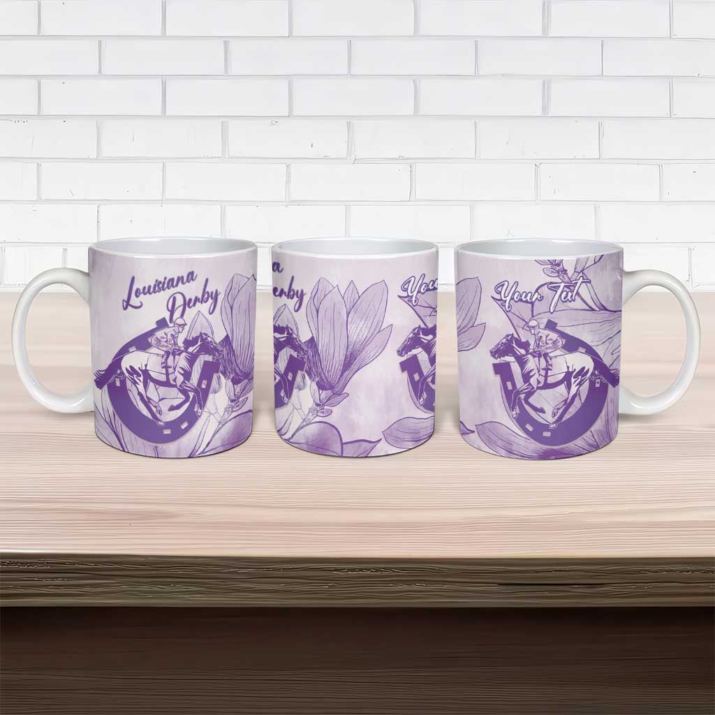 Personalized Louisiana Horse Racing Derby Ceramic Mug Magnolia Blossom Horseshoe Pastel Purple