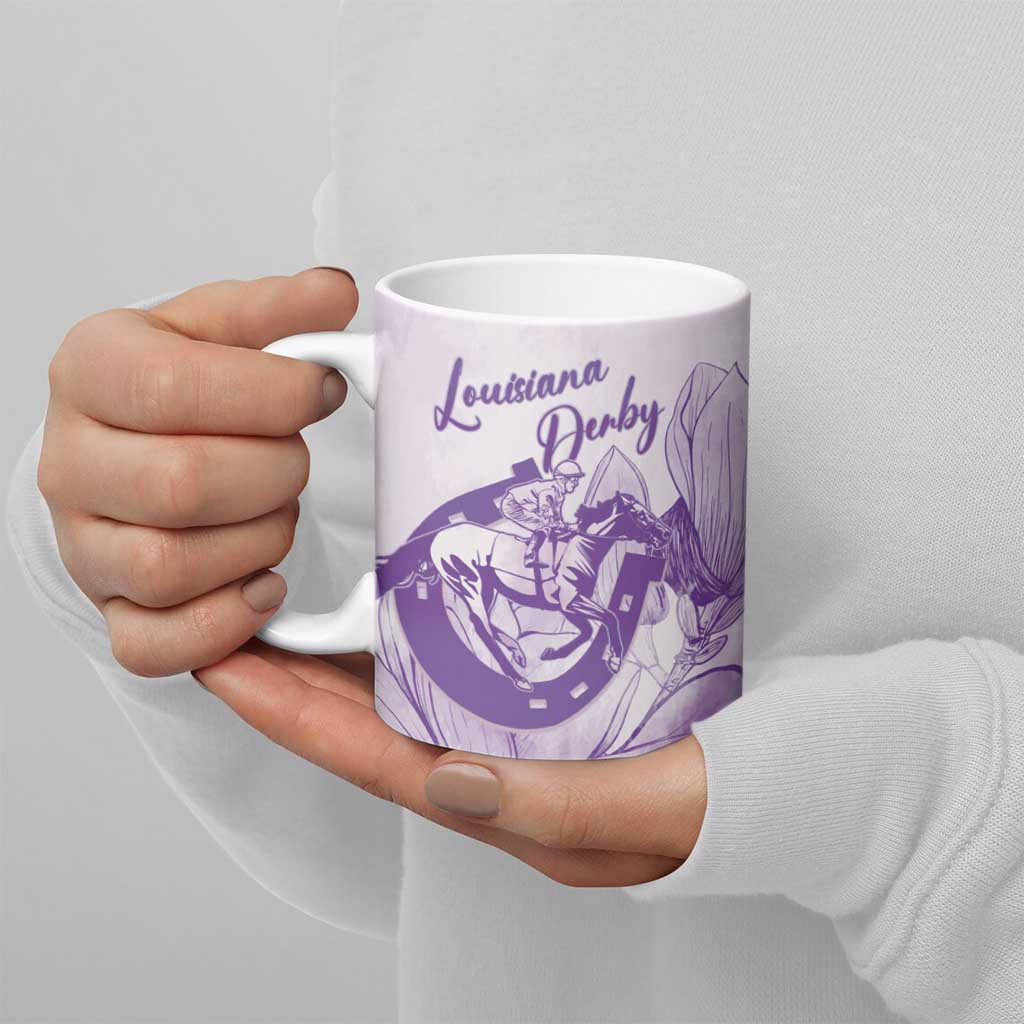 Personalized Louisiana Horse Racing Derby Ceramic Mug Magnolia Blossom Horseshoe Pastel Purple