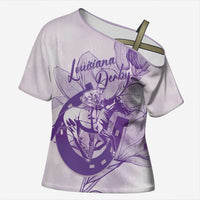 Personalized Louisiana Horse Racing Derby Cross Shoulder Shirt Magnolia Blossom Horseshoe Pastel Purple