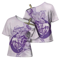 Personalized Louisiana Horse Racing Derby Cross Shoulder Shirt Magnolia Blossom Horseshoe Pastel Purple