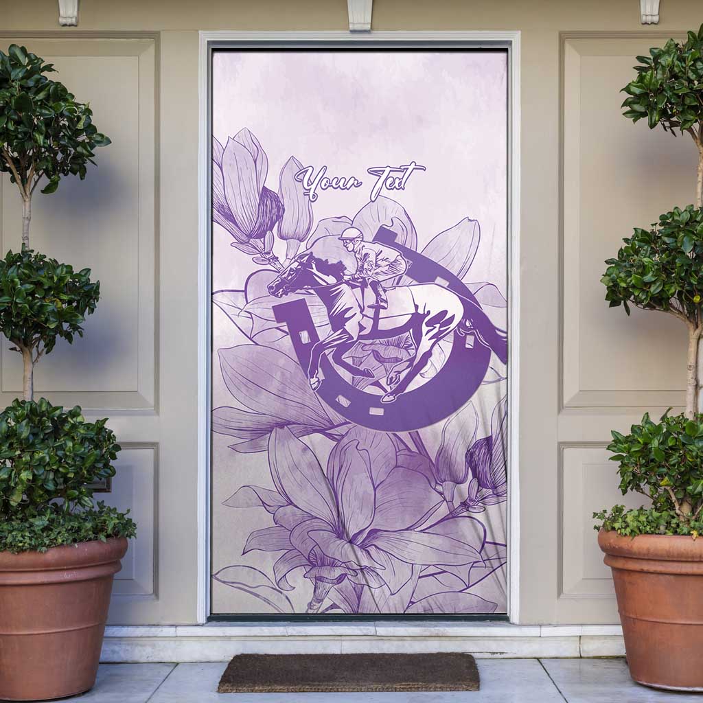 Personalized Louisiana Horse Racing Derby Door Cover Magnolia Blossom Horseshoe Pastel Purple