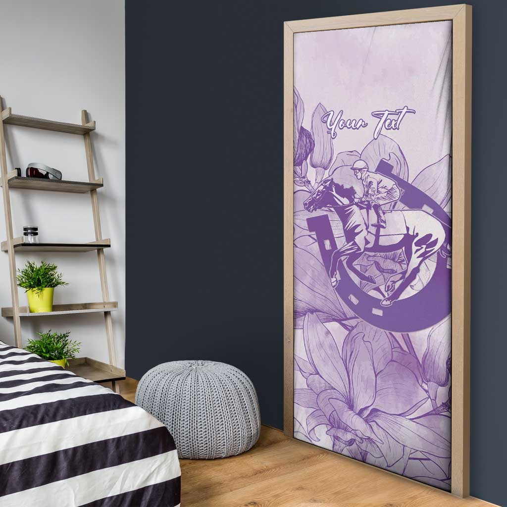 Personalized Louisiana Horse Racing Derby Door Cover Magnolia Blossom Horseshoe Pastel Purple