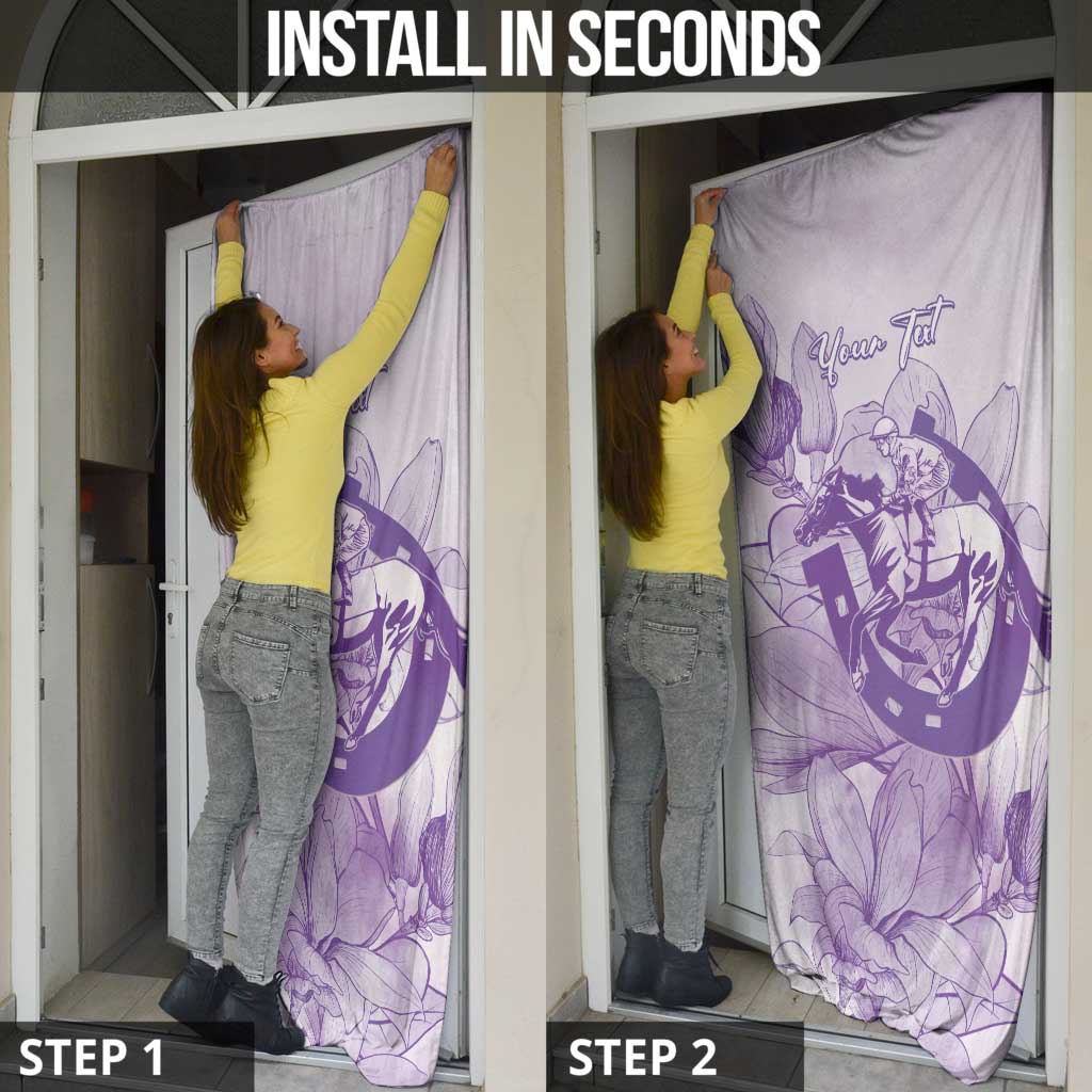 Personalized Louisiana Horse Racing Derby Door Cover Magnolia Blossom Horseshoe Pastel Purple