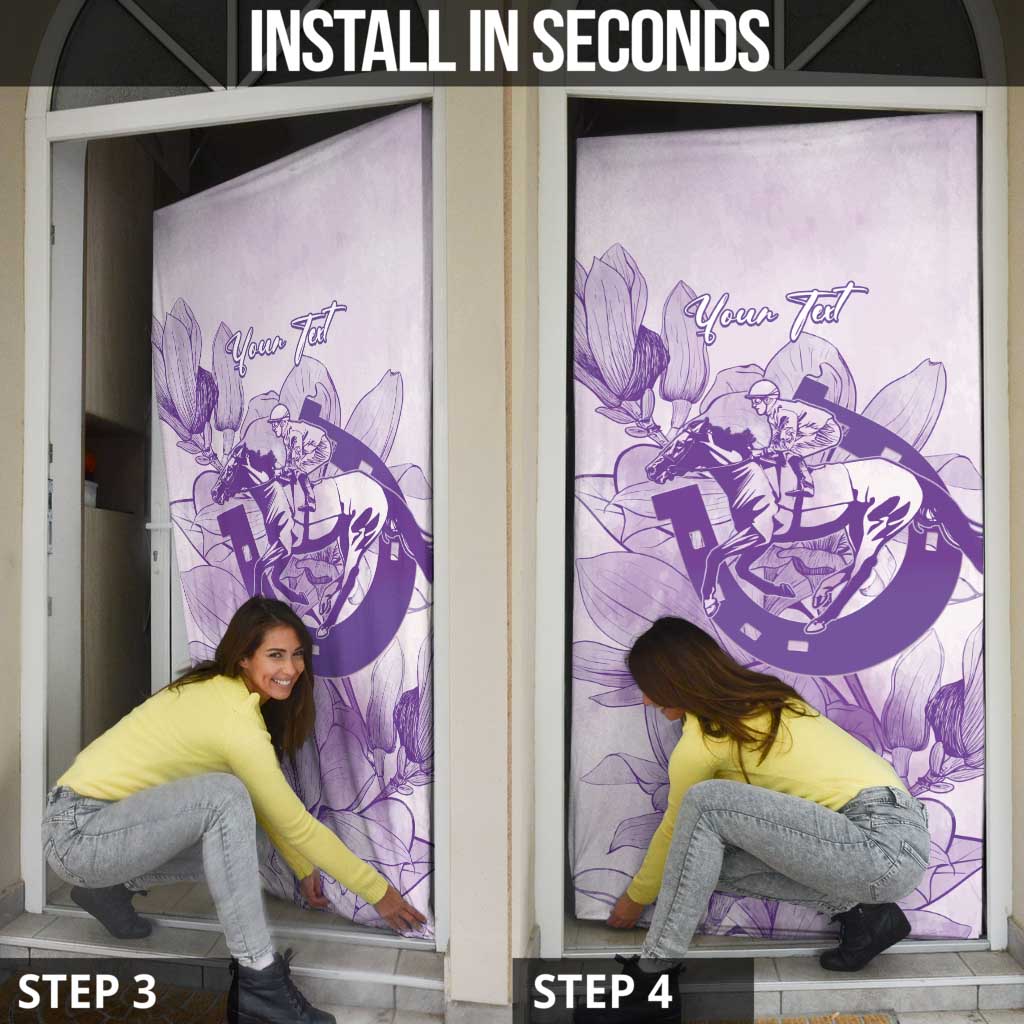 Personalized Louisiana Horse Racing Derby Door Cover Magnolia Blossom Horseshoe Pastel Purple