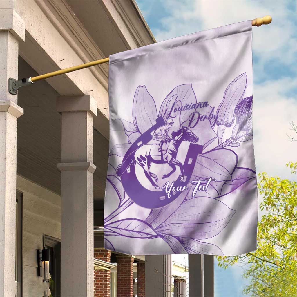 Personalized Louisiana Horse Racing Derby Garden Flag Magnolia Blossom Horseshoe Pastel Purple