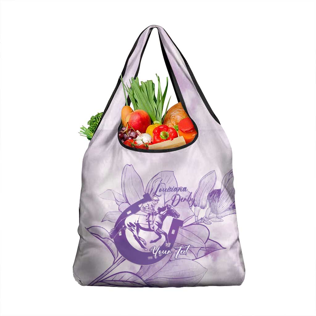 Personalized Louisiana Horse Racing Derby Grocery Bag Magnolia Blossom Horseshoe Pastel Purple