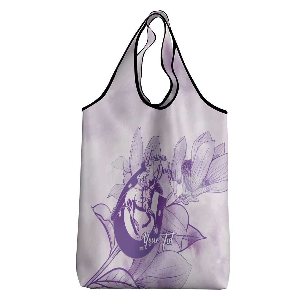 Personalized Louisiana Horse Racing Derby Grocery Bag Magnolia Blossom Horseshoe Pastel Purple