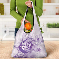 Personalized Louisiana Horse Racing Derby Grocery Bag Magnolia Blossom Horseshoe Pastel Purple
