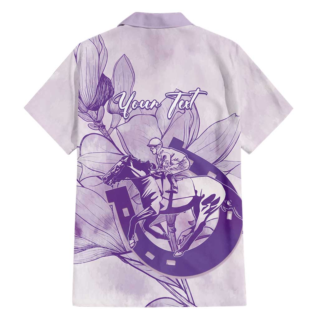 Personalized Louisiana Horse Racing Derby Hawaiian Shirt Magnolia Blossom Horseshoe Pastel Purple