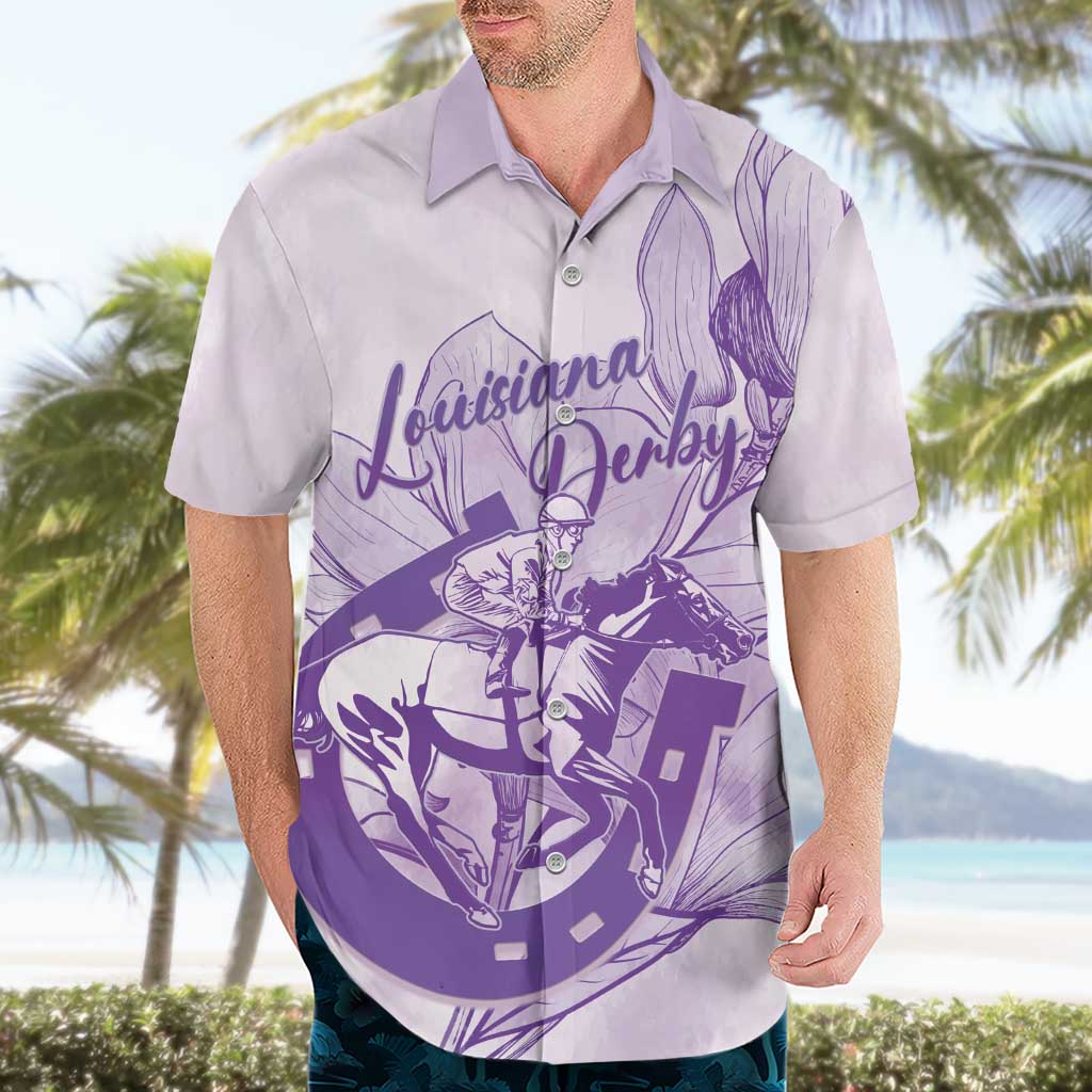 Personalized Louisiana Horse Racing Derby Hawaiian Shirt Magnolia Blossom Horseshoe Pastel Purple
