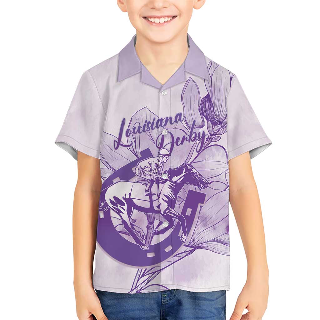 Personalized Louisiana Horse Racing Derby Hawaiian Shirt Magnolia Blossom Horseshoe Pastel Purple