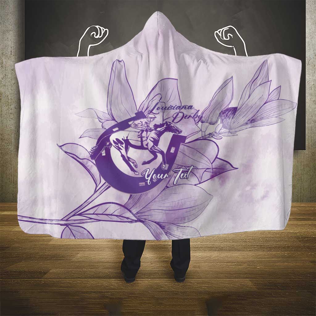 Personalized Louisiana Horse Racing Derby Hooded Blanket Magnolia Blossom Horseshoe Pastel Purple