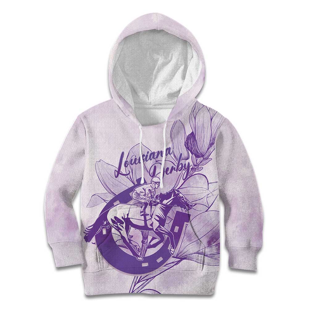 Personalized Louisiana Horse Racing Derby Kid Hoodie Magnolia Blossom Horseshoe Pastel Purple