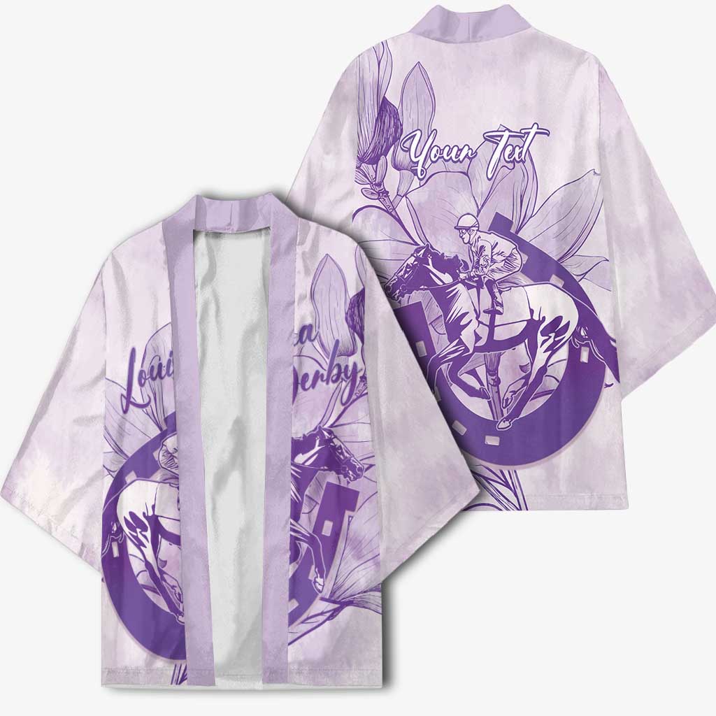 Personalized Louisiana Horse Racing Derby Kimono Magnolia Blossom Horseshoe Pastel Purple