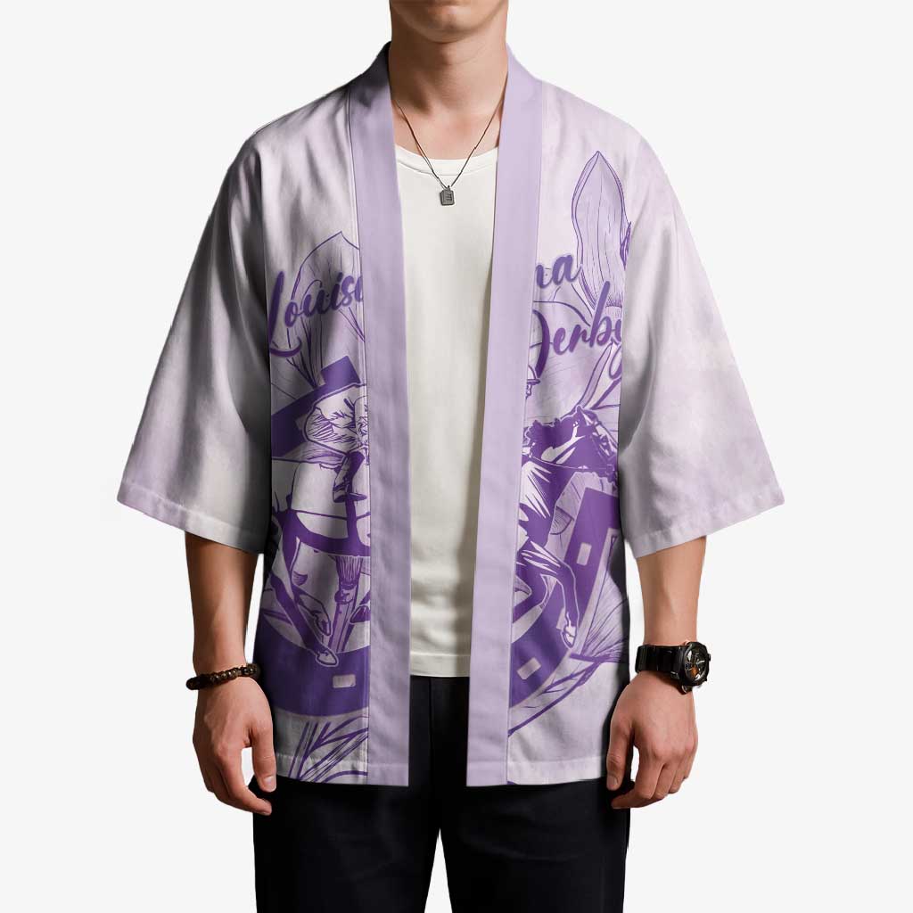 Personalized Louisiana Horse Racing Derby Kimono Magnolia Blossom Horseshoe Pastel Purple