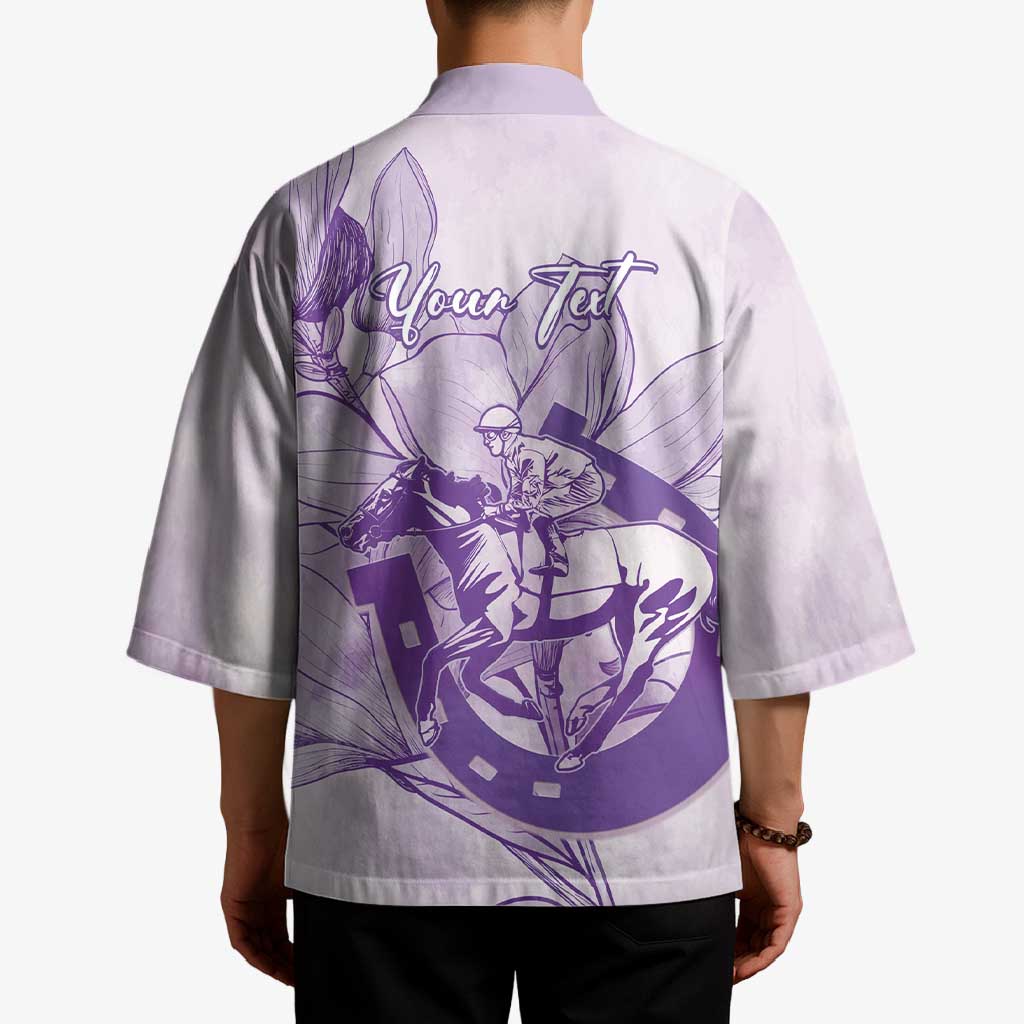 Personalized Louisiana Horse Racing Derby Kimono Magnolia Blossom Horseshoe Pastel Purple