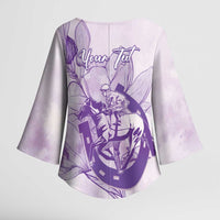 Personalized Louisiana Horse Racing Derby Kimono Sleeve Blouse Magnolia Blossom Horseshoe Pastel Purple