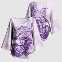 Personalized Louisiana Horse Racing Derby Kimono Sleeve Blouse Magnolia Blossom Horseshoe Pastel Purple