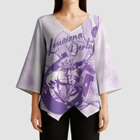Personalized Louisiana Horse Racing Derby Kimono Sleeve Blouse Magnolia Blossom Horseshoe Pastel Purple