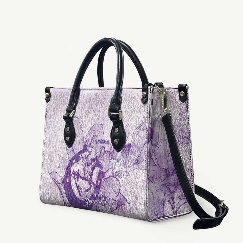 Personalized Louisiana Horse Racing Derby Leather Bag Magnolia Blossom Horseshoe Pastel Purple