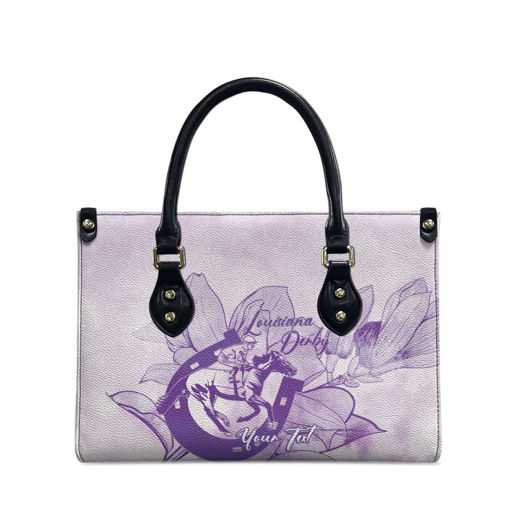 Personalized Louisiana Horse Racing Derby Leather Bag Magnolia Blossom Horseshoe Pastel Purple