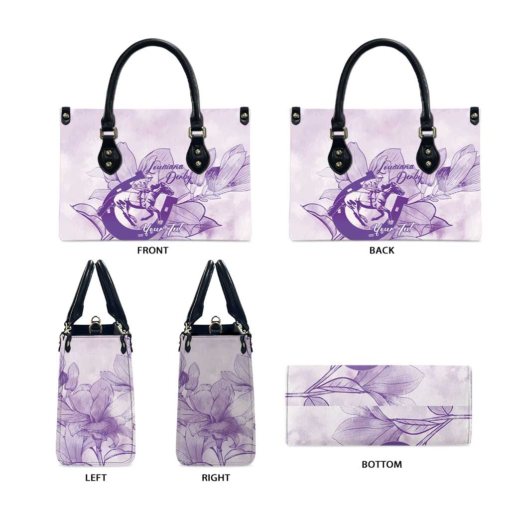 Personalized Louisiana Horse Racing Derby Leather Bag Magnolia Blossom Horseshoe Pastel Purple