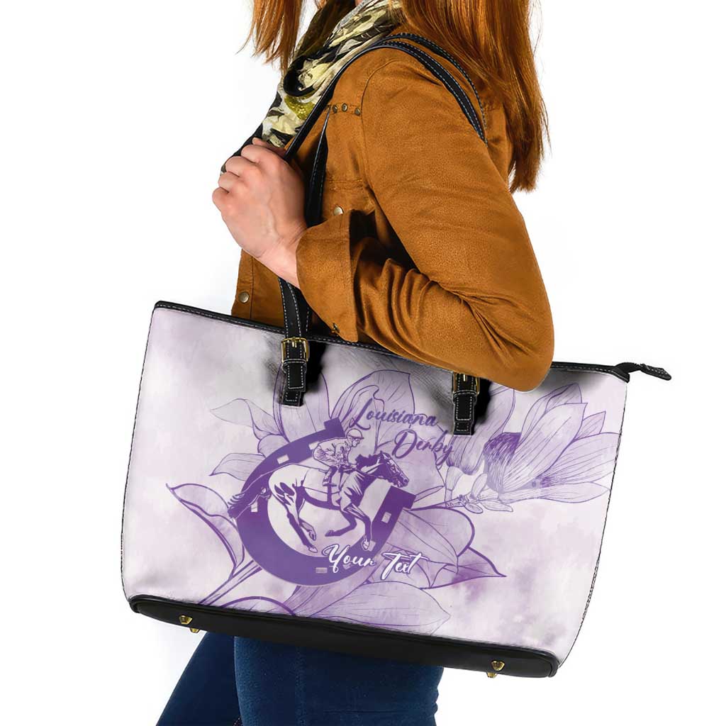 Personalized Louisiana Horse Racing Derby Leather Tote Bag Magnolia Blossom Horseshoe Pastel Purple
